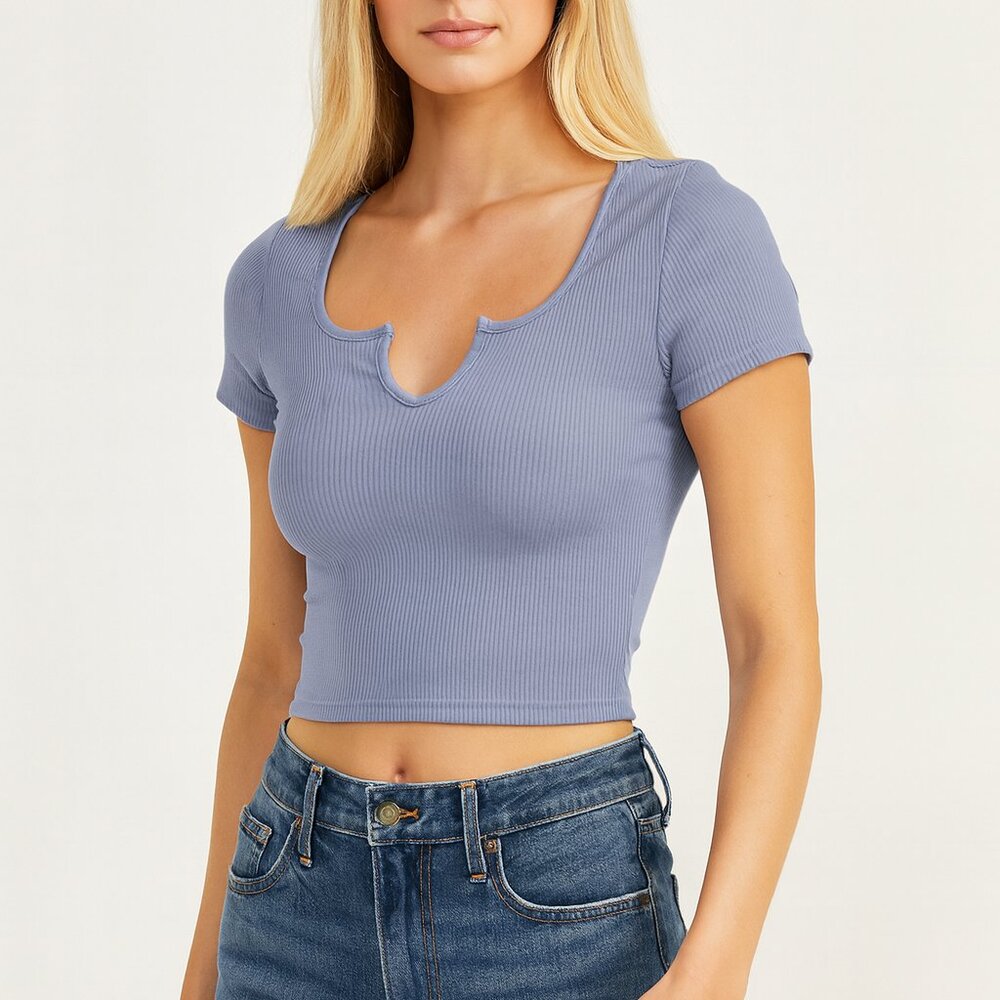 Lilie Notched Ribbed Top